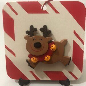 Hallmark Vintage Christmas Reindeer Jungle Bells Brooch Lapel Pin
